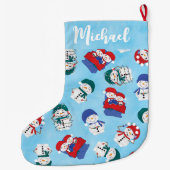 Grande Chaussette De Noël Motif de Noël Festive Snowmen (Dos)