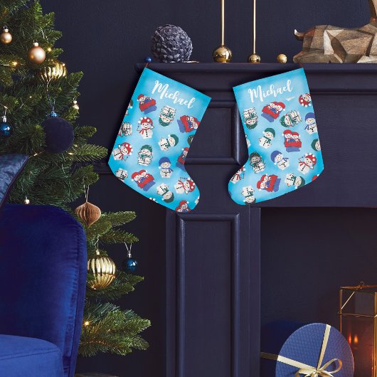 Grande Chaussette De Noël Motif de Noël Festive Snowmen