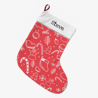 Grande Chaussette De Noël Motif de Noël Red Doodle - Fêtes de fin d'année