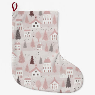 Grande Chaussette De Noël Motif de Noël rose
