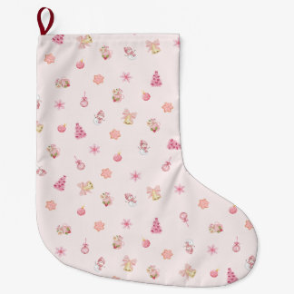 Grande Chaussette De Noël Motif de Noël rose cosy