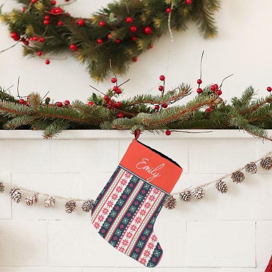 Grande Chaussette De Noël Motif de pull moche Joyeux Noël
