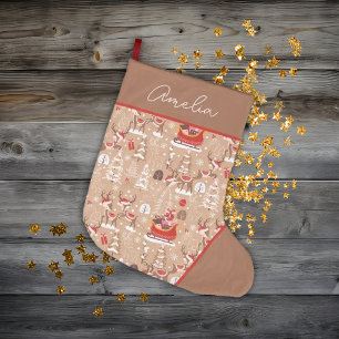 Grande Chaussette De Noël Motif de rennes de Noël personnalisé