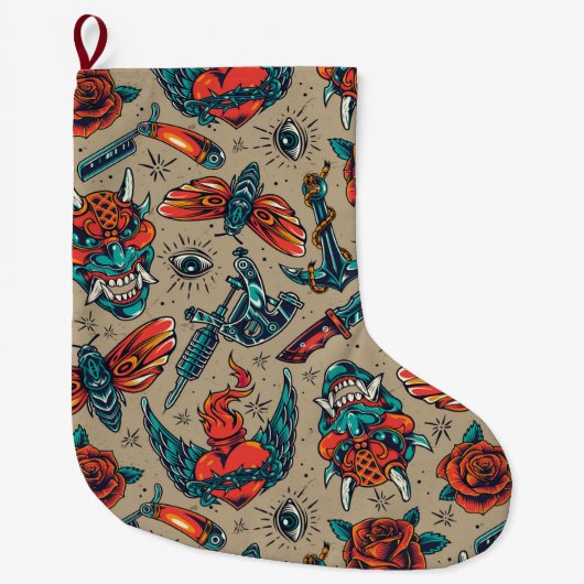 Grande Chaussette De Noël Motif de tatouage (Devant)
