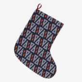 Grande Chaussette De Noël Motif de triangles géométriques bleu foncé et roug (Devant (Accrochage))