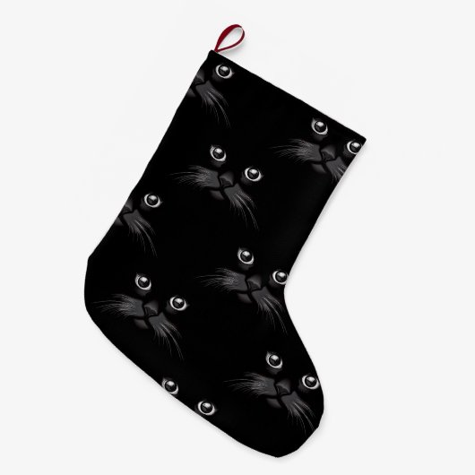 Grande Chaussette De Noël Motif de visage de chat noir (Devant (Accrochage))