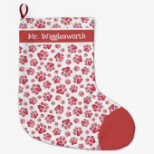 Grande Chaussette De Noël Motif d'empreinte de patte à l'aquarelle rouge (Devant)