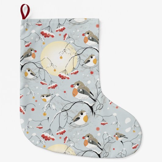 Grande Chaussette De Noël Motif des oiseaux d'hiver (Devant)