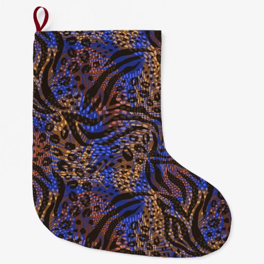 Grande Chaussette De Noël Motif d'impression Leopard et Zebra (Devant)