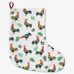 Grande Chaussette De Noël Motif d'oiseaux coq
