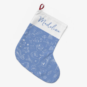 Grande Chaussette De Noël Motif Doodle de vacances joli main tiré