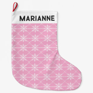 Grande Chaussette De Noël Motif Flocon de Neige Rose Pastel