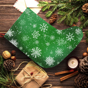 Grande Chaussette De Noël Motif Flocons de Neige Verts Fête d'Hiver