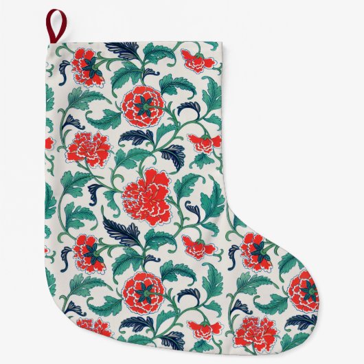 Grande Chaussette De Noël Motif floral rouge et vert (Devant)