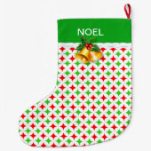 Grande Chaussette De Noël Motif Green & Red Diamond Star sur White Large Ch (Dos)