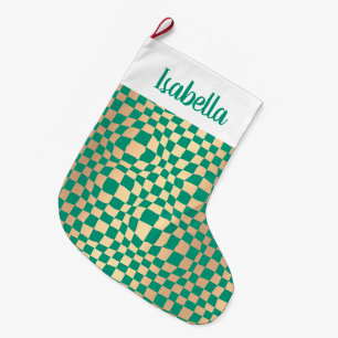 Grande Chaussette De Noël Motif moderne Green et Gold Checker