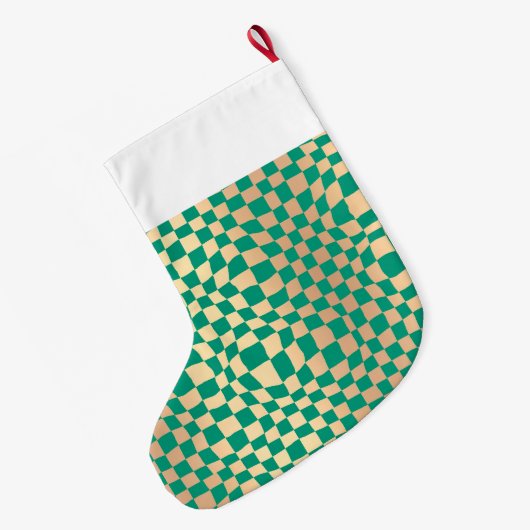 Grande Chaussette De Noël Motif moderne Green et Gold Checker (Dos (Accrochage))