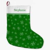 Grande Chaussette De Noël Motif moderne Snowflake Monogramme Vert (Devant)
