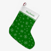 Grande Chaussette De Noël Motif moderne Snowflake Monogramme Vert (Devant (Accrochage))