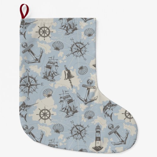 Grande Chaussette De Noël Motif nautique (Devant)