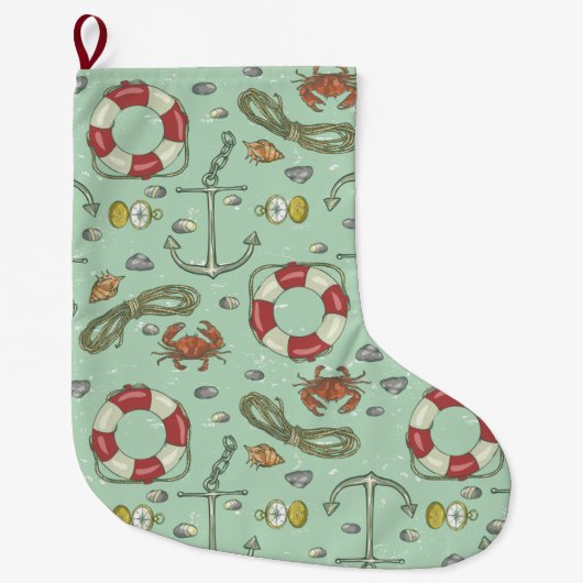 Grande Chaussette De Noël Motif nautique (Devant)