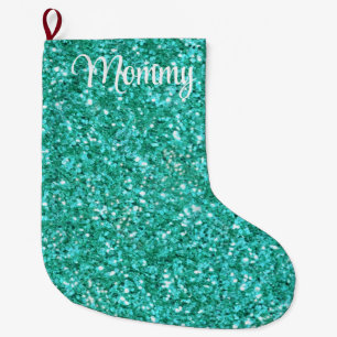 Grande Chaussette De Noël Motif pailleté scintillant sarcelle