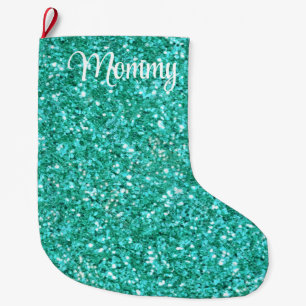 Grande Chaussette De Noël Motif pailleté scintillant sarcelle            