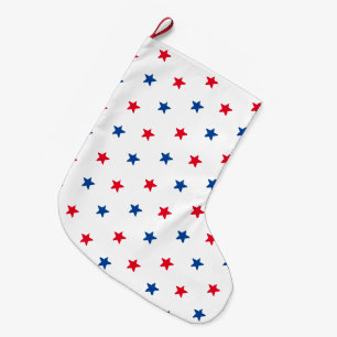 Grande Chaussette De Noël Motif Patriotique rouge blanc et bleu étoiles