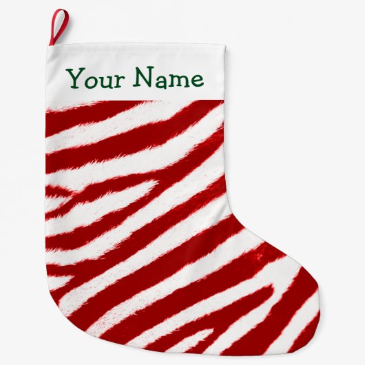 Grande Chaussette De Noël Motif rayé zèbre rouge mignon Ajoutez votre nom (Devant)