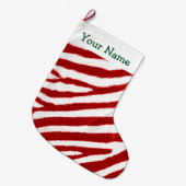 Grande Chaussette De Noël Motif rayé zèbre rouge mignon Ajoutez votre nom (Devant (Accrochage))