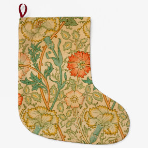 Grande Chaussette De Noël Motif rose et Rose (par William Morris)