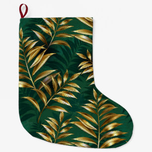 Grande Chaussette De Noël Motif sans couture avec des fougères dorées