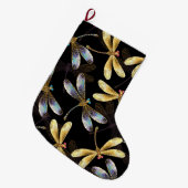 Grande Chaussette De Noël Motif sans couture avec libellules d'or (Devant (Accrochage))