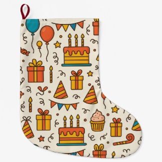 Grande Chaussette De Noël Motif sans couture de fête d'anniversaire vibrant