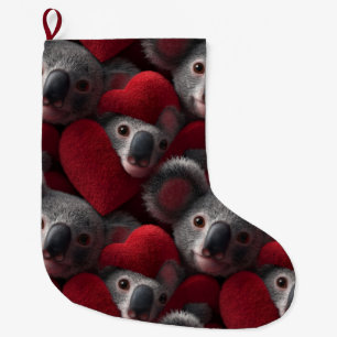 Grande Chaussette De Noël Motif sans couture de koala mignon et de cœur roug