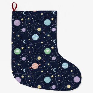Grande Chaussette De Noël Motif sans couture de planètes du système solaire