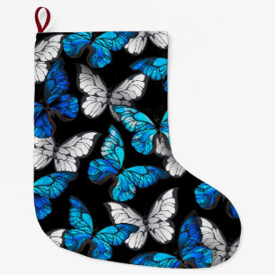 Grande Chaussette De Noël Motif sans couture sombre avec papillons bleus Mor