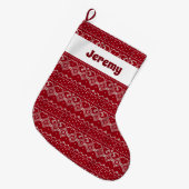 Grande Chaussette De Noël Motif scandinave rouge et blanc (Devant (Accrochage))