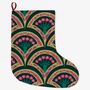 Grande Chaussette De Noël motif vert en forme de coquille