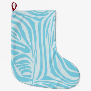 Grande Chaussette De Noël Motif Zèbre Bleu