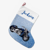 Grande Chaussette De Noël Moto bleue et neige (Devant (Accrochage))