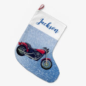 Grande Chaussette De Noël Moto rouge et neige (Devant (Accrochage))