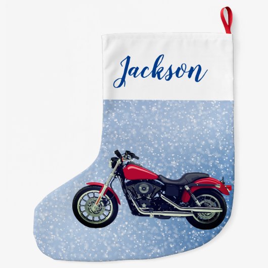Grande Chaussette De Noël Moto rouge et neige (Dos)
