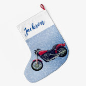 Grande Chaussette De Noël Moto rouge et neige (Dos (Accrochage))