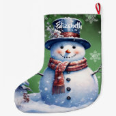 Grande Chaussette De Noël Motoneige de la forêt d'hiver | Green (Dos)