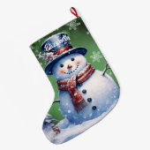 Grande Chaussette De Noël Motoneige de la forêt d'hiver | Green (Dos (Accrochage))