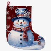 Grande Chaussette De Noël Motoneige de la forêt d'hiver | Red (Devant)