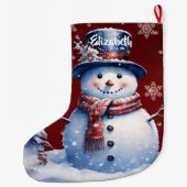 Grande Chaussette De Noël Motoneige de la forêt d'hiver | Red (Dos)