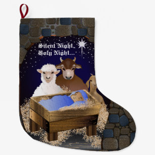 Grande Chaussette De Noël Nativité Maître Noël