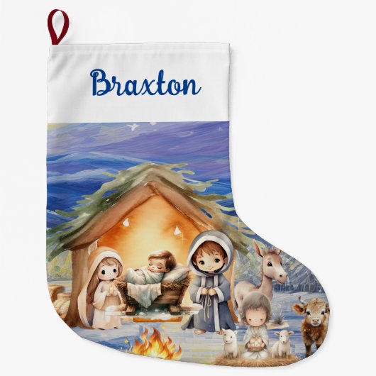 Grande Chaussette De Noël Nativité Noël Stocking (Devant)